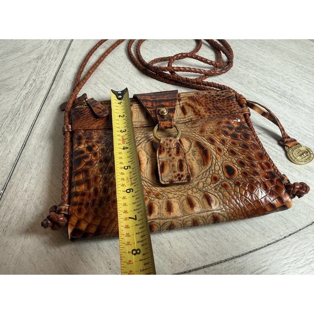 Brahmin Pecan Melbourne Croc Embossed Leather Crossbody Bag Organizer Vintage